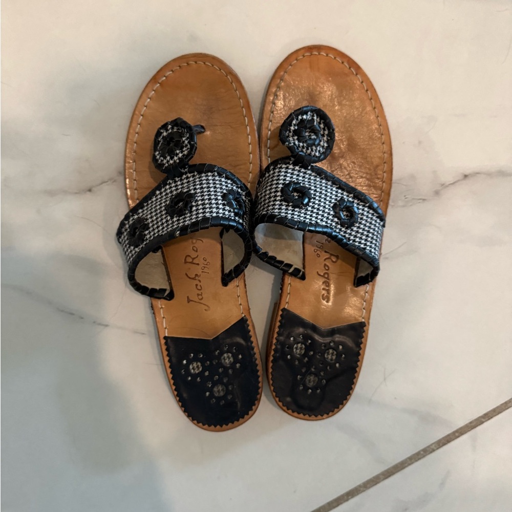 Jack Rogers Black and White Houndstooth Sandals